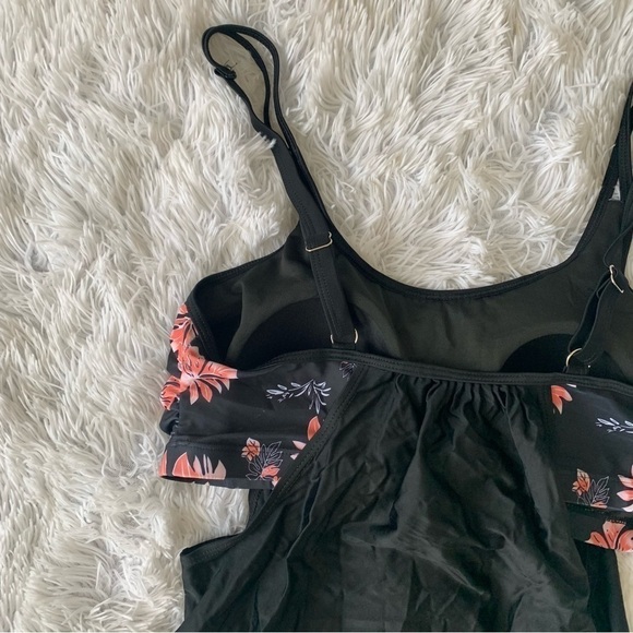 Nwot Two Piece Tankini Built in Bra Floral Waist Tie Swimsuit Bikini - Picture 11 of 16